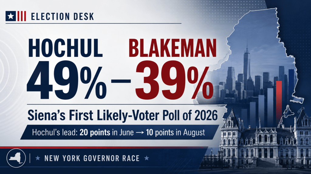 Hochul’s Lead Over Blakeman Narrows to 10 Points as Siena Releases First Likely-Voter Poll of&nbsp;Cycle