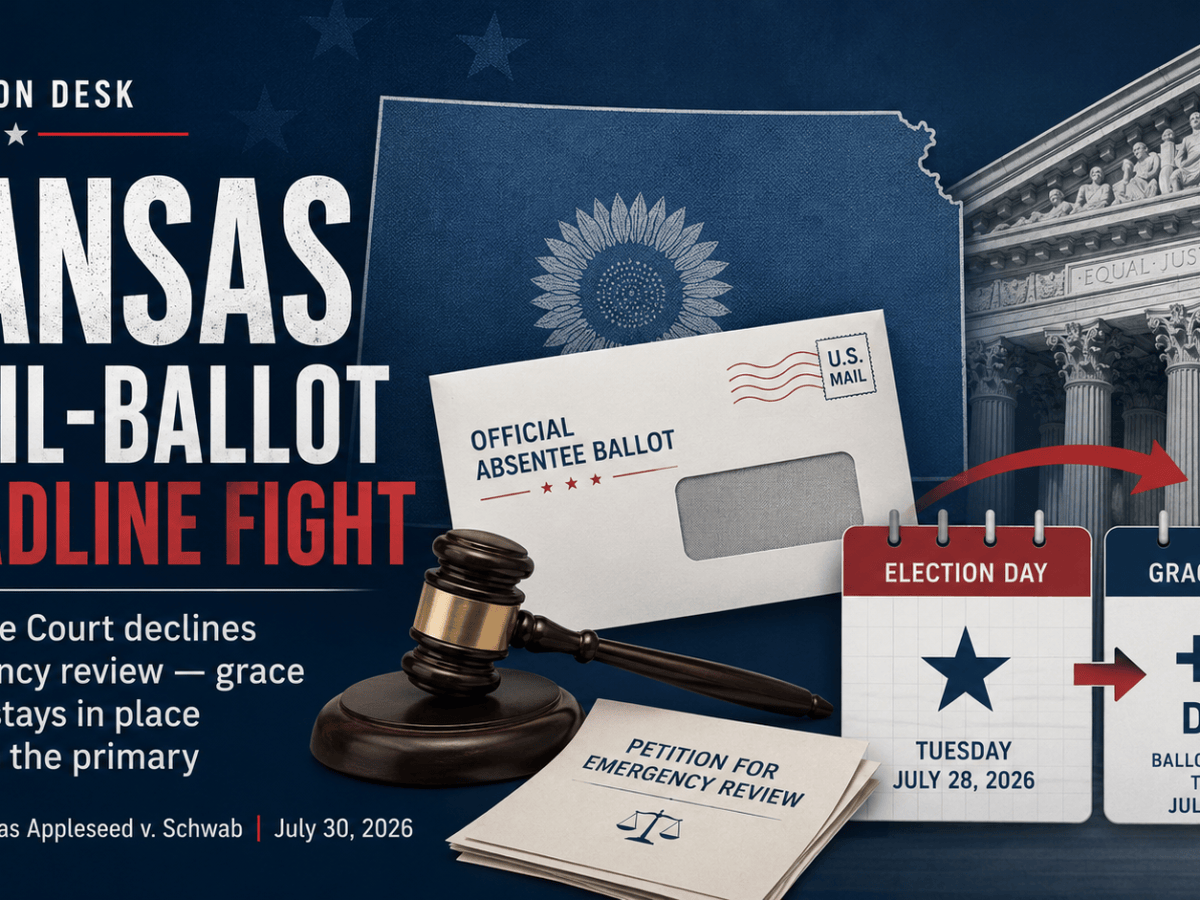 Kansas Supreme Court Declines Emergency Review of Mail-Ballot Grace Period Case, Leaving Injunction in Place Through the&nbsp;Primary