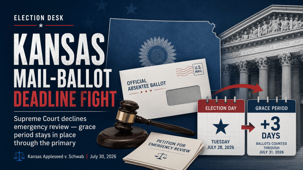 Kansas Supreme Court Declines Emergency Review of Mail-Ballot Grace Period Case, Leaving Injunction in Place Through the&nbsp;Primary